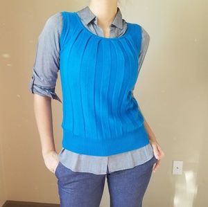 Cobalt Blue Woven Cotton Sweater Vest MEDIUM